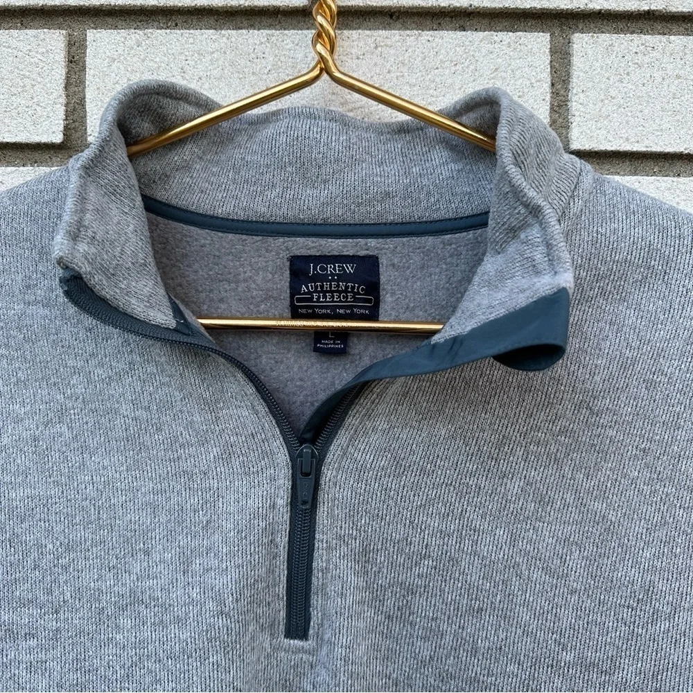 J. Crew Heather Light Gray Marled Fleece Half Zip Pullover